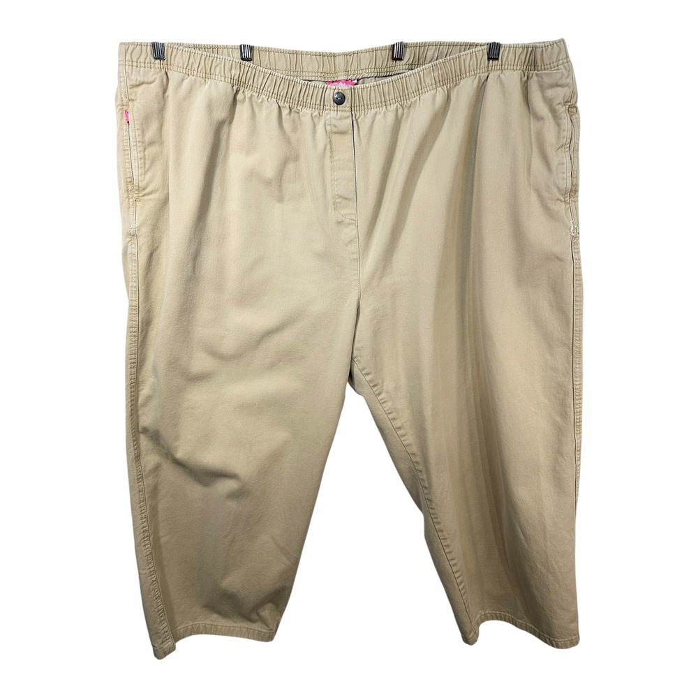 Woman Within Plus Size 36T Cropped Pants Capri Light Brown‎ Cotton Elastic 1572